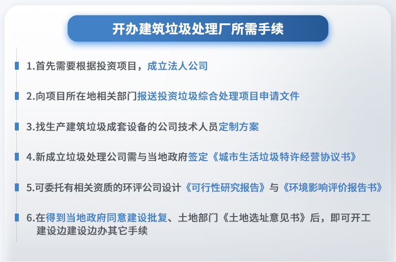 办个建筑垃圾处理厂需要什么手续？投资多少钱？